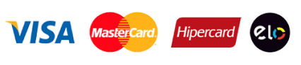 Aceitamos Mastercard, Visa, Hipercard e Elo
