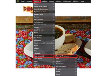 1 - Vá em "Estruturas" -> "Tipo de Conteúdo" -> "Novo Tipo de Conteúdo".