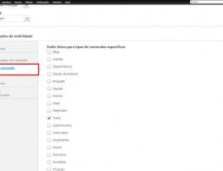 3 - Aparecera a tela de configuração do bloco, vá até o final da tela e click na opção "Tipos de conteúdos", escolha o conteúdo que deseja.